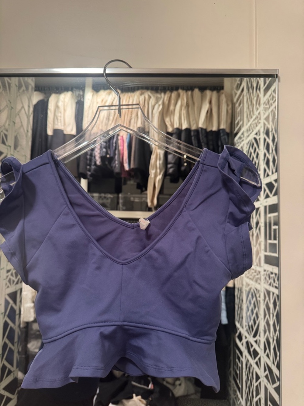 Free People Lavender Blue Ruffled Sleeve Crop Top